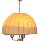 Hans Agne Jakobsson pendant lamp in chromed metal and silk lampshade, 60s