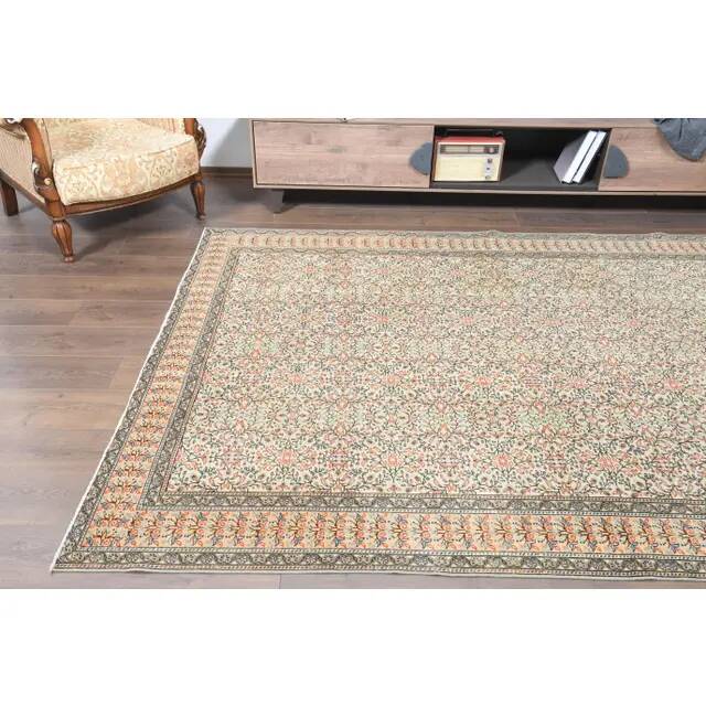 1970s Turkish Oushak Handmade Wool Cotton Orange Area Rug 199x291