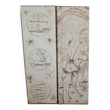 Two-leaf screen depicting a historical figure and symbols