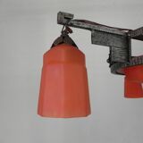 Lampe suspendue Art Déco avec bol en verre et 3 calices, années 1930