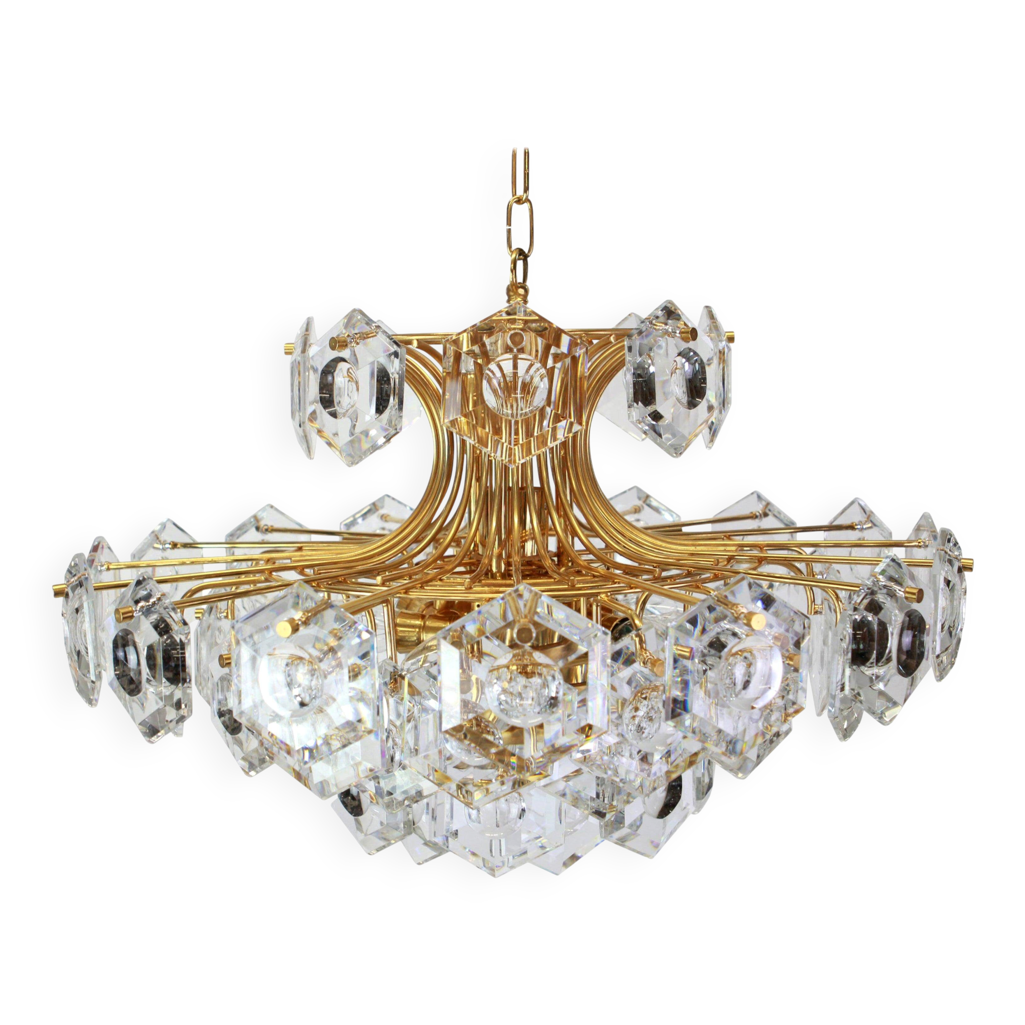 Large gilded brass and crystal chandelier by Kinkeldey, Germany, 1960s.