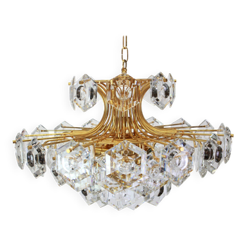 Grand lustre en laiton doré et cristal par Kinkeldey, Allemagne, années 1960