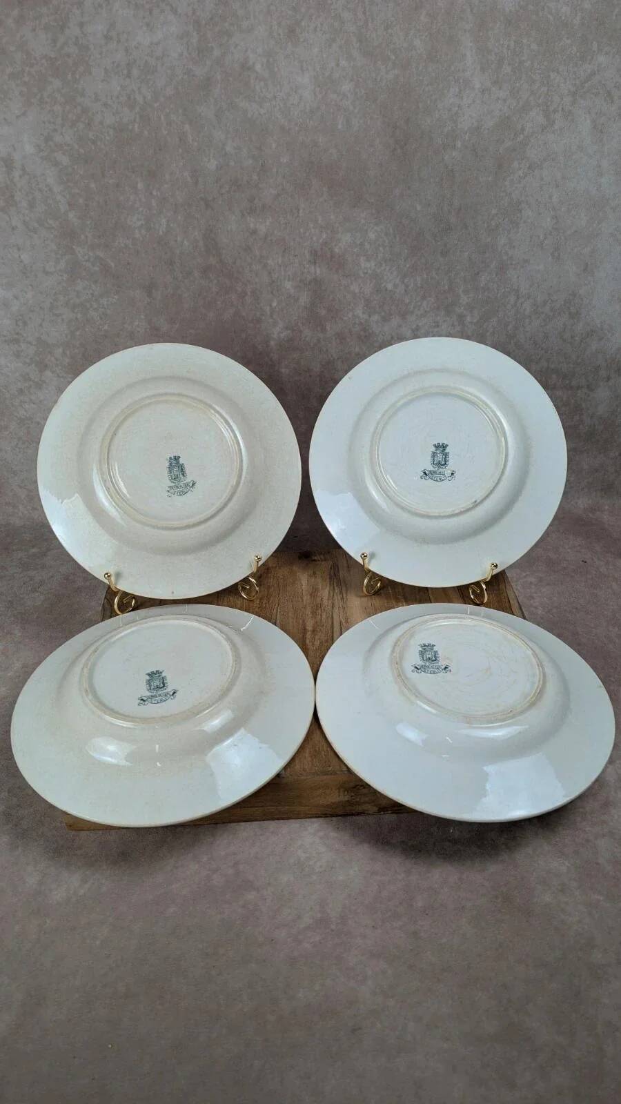 Lot de 4 assiettes creuses anciennes Gien – Terre de Fer modèle Austerlitz