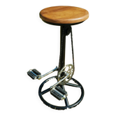 Bar stool metal base seated in teak
