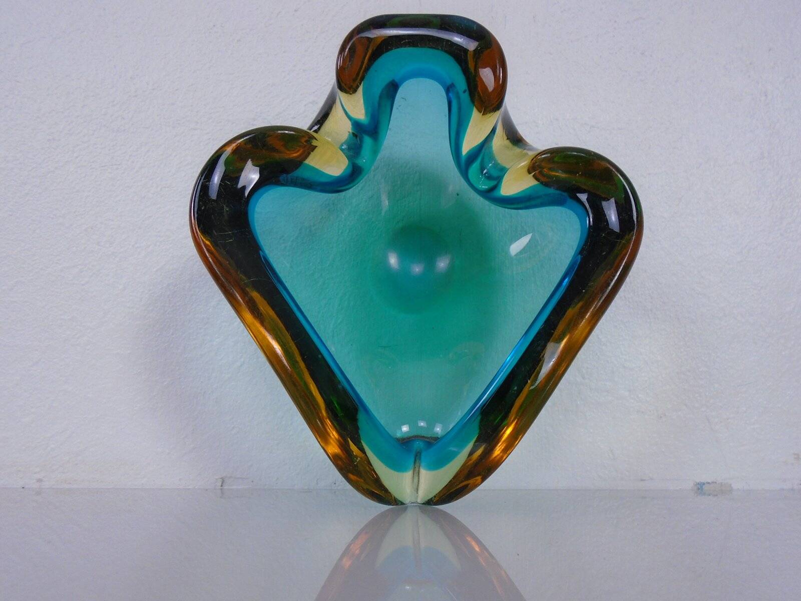 Brown & Turquoise Sommerso Murano Glass Ashtray, Italy, 1960s
