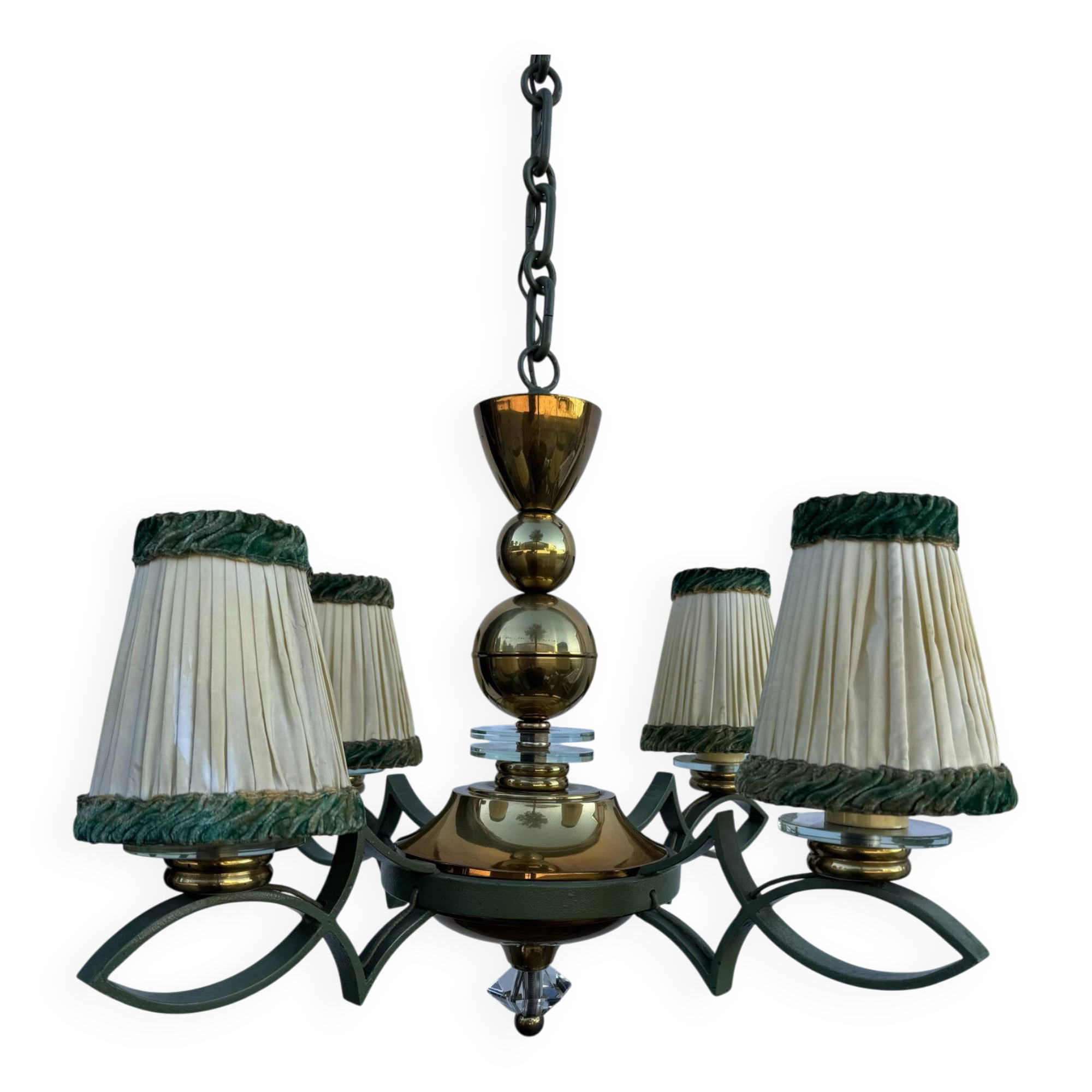 Art Deco brass and glass chandelier