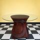 Table marqueterie de rotin vintage 1970