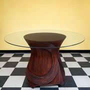 Table marqueterie de rotin vintage 1970