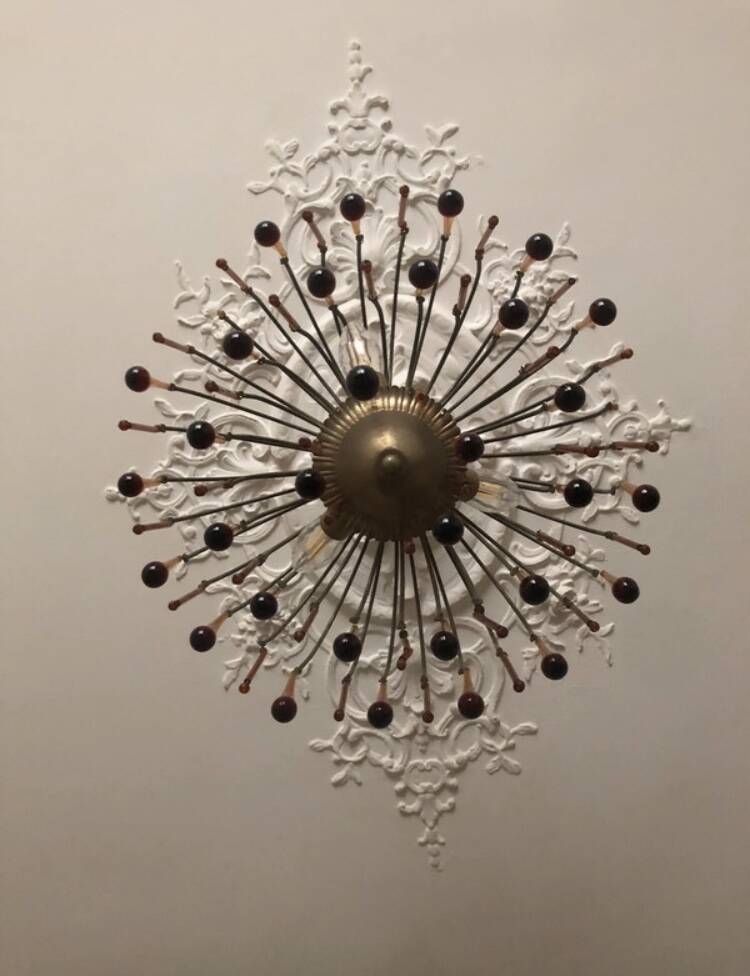 Vintage 1970s brass and Murano glass chandelier