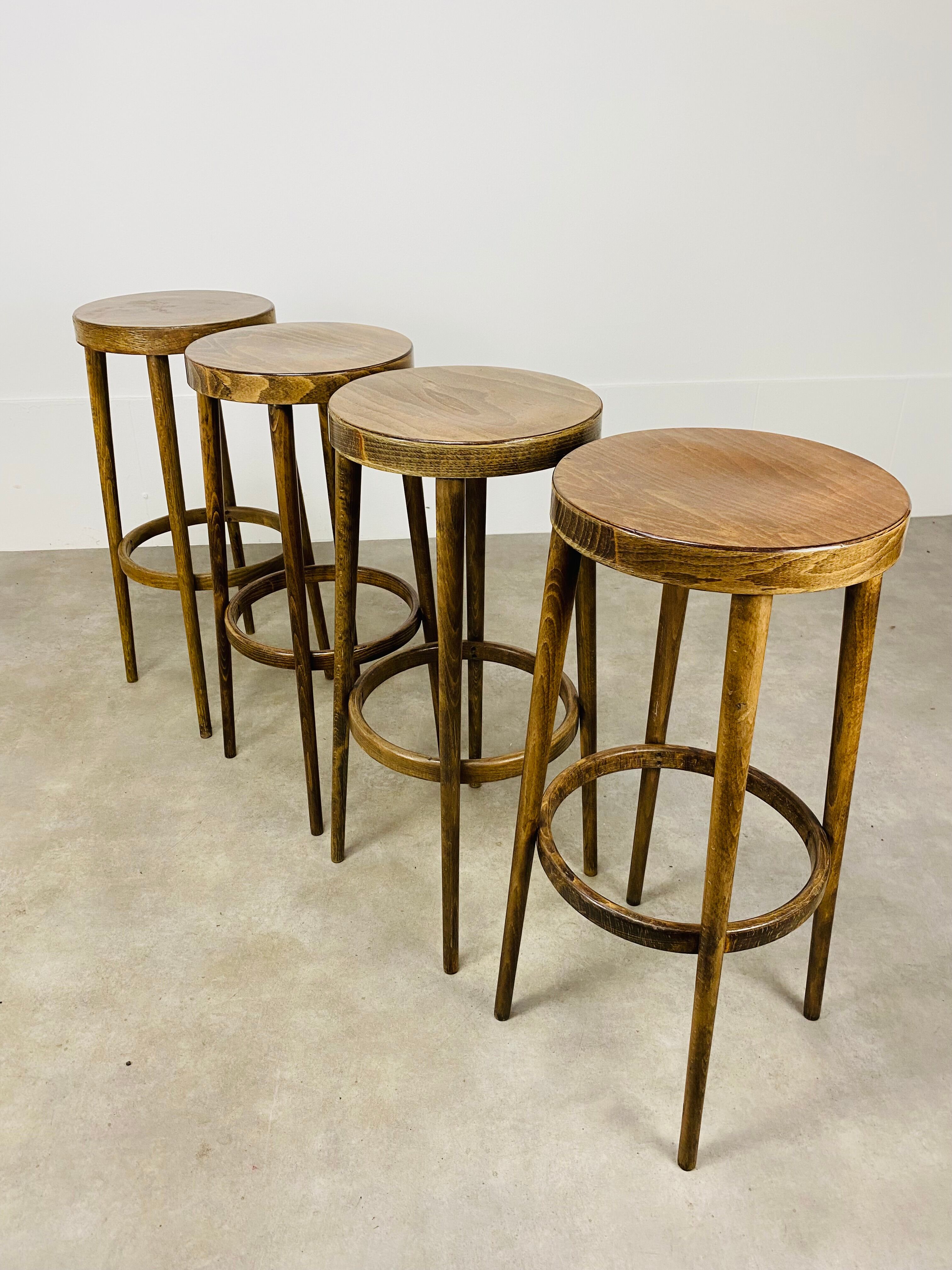 4 bar stools Baumann wood 60s bistro