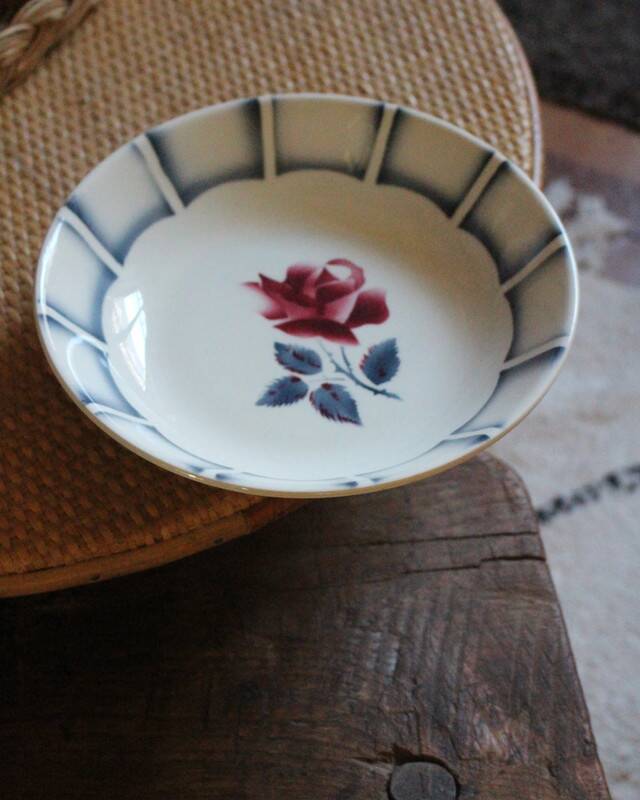Red rose bowl art deco dolphin Digoin Sarreguemines