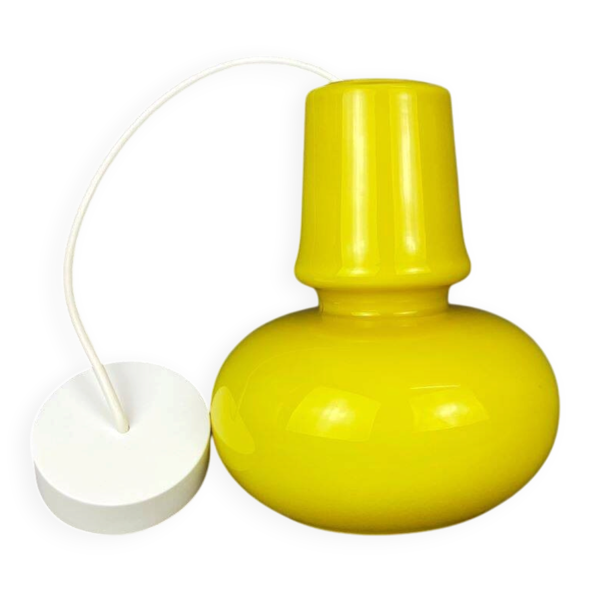 Yellow opaline glass mid century modern hanging lamp