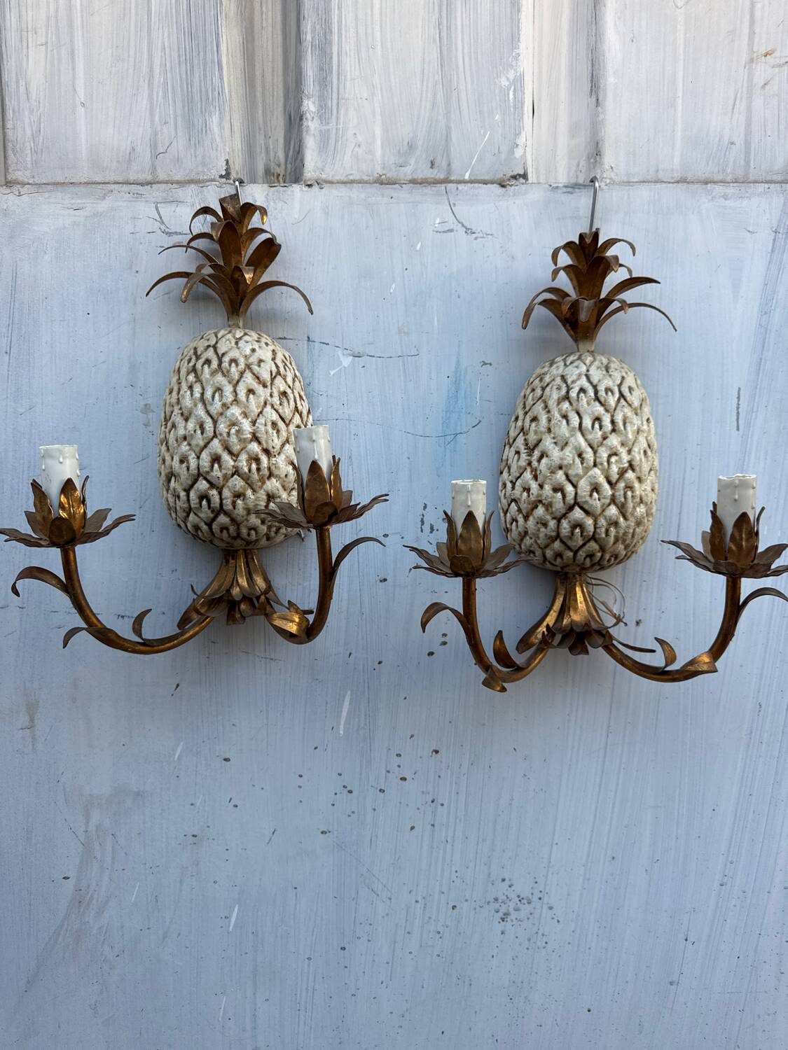 Vintage Italian gold wall light x2 Holl kogl 1970