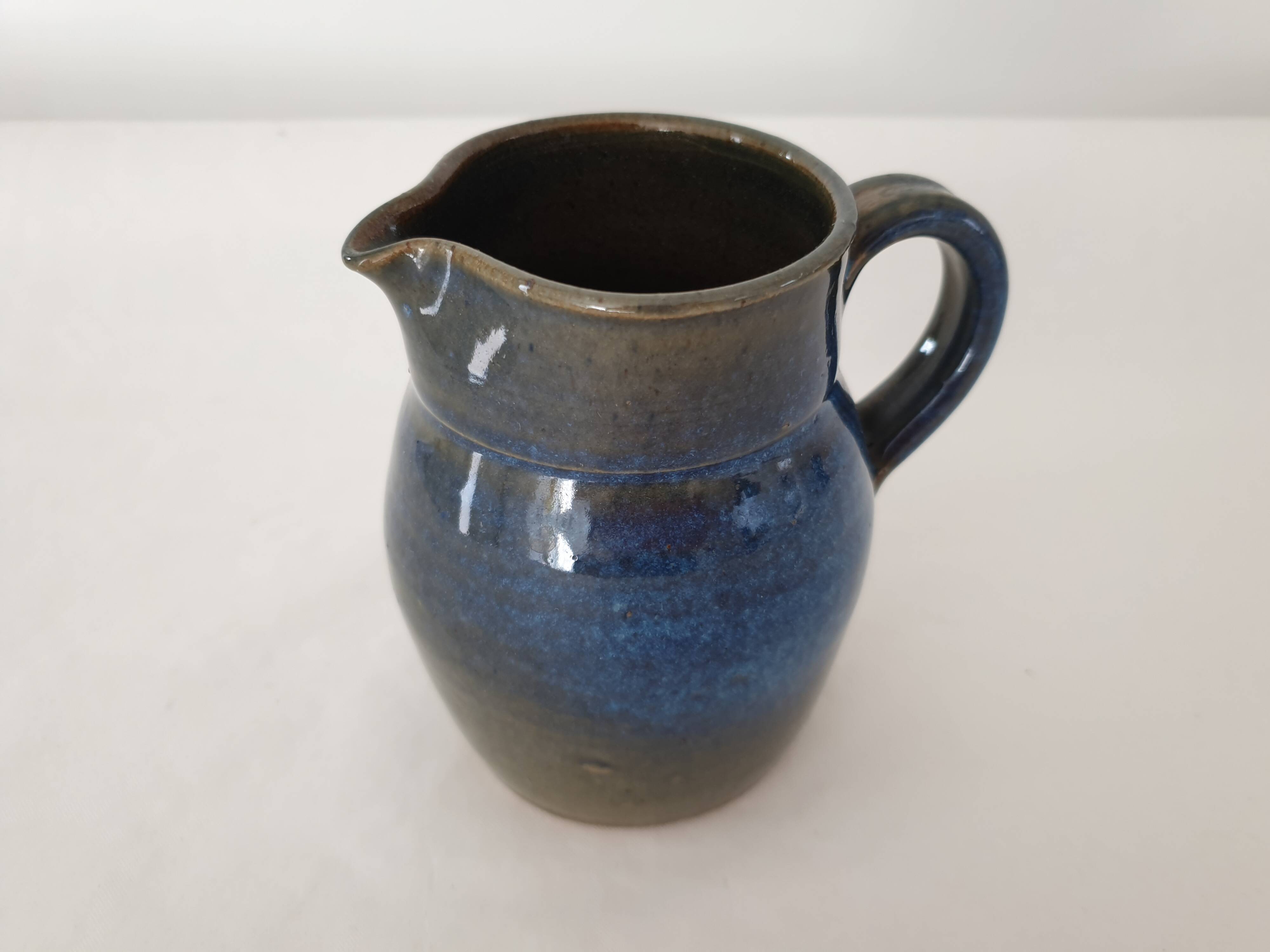 Small blue ceramic pitcher Signed Poterie de Nault