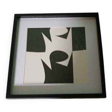 Tableau Vintage Art Optique - Victor Vasarely "Fantôme" - Cadre 40x40c