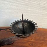 Brutalist double wrought iron candlestick holder