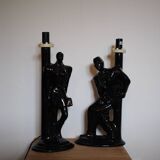 Black porcelain detective lamp, 80s