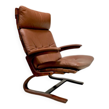 Scandinavian leather lounge chair by Elsa & Nordahl Solheim for Rybo Rykken, 1960s