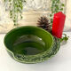 Christmas serving bowl, French BCI holly ceramic bowl, green glazed