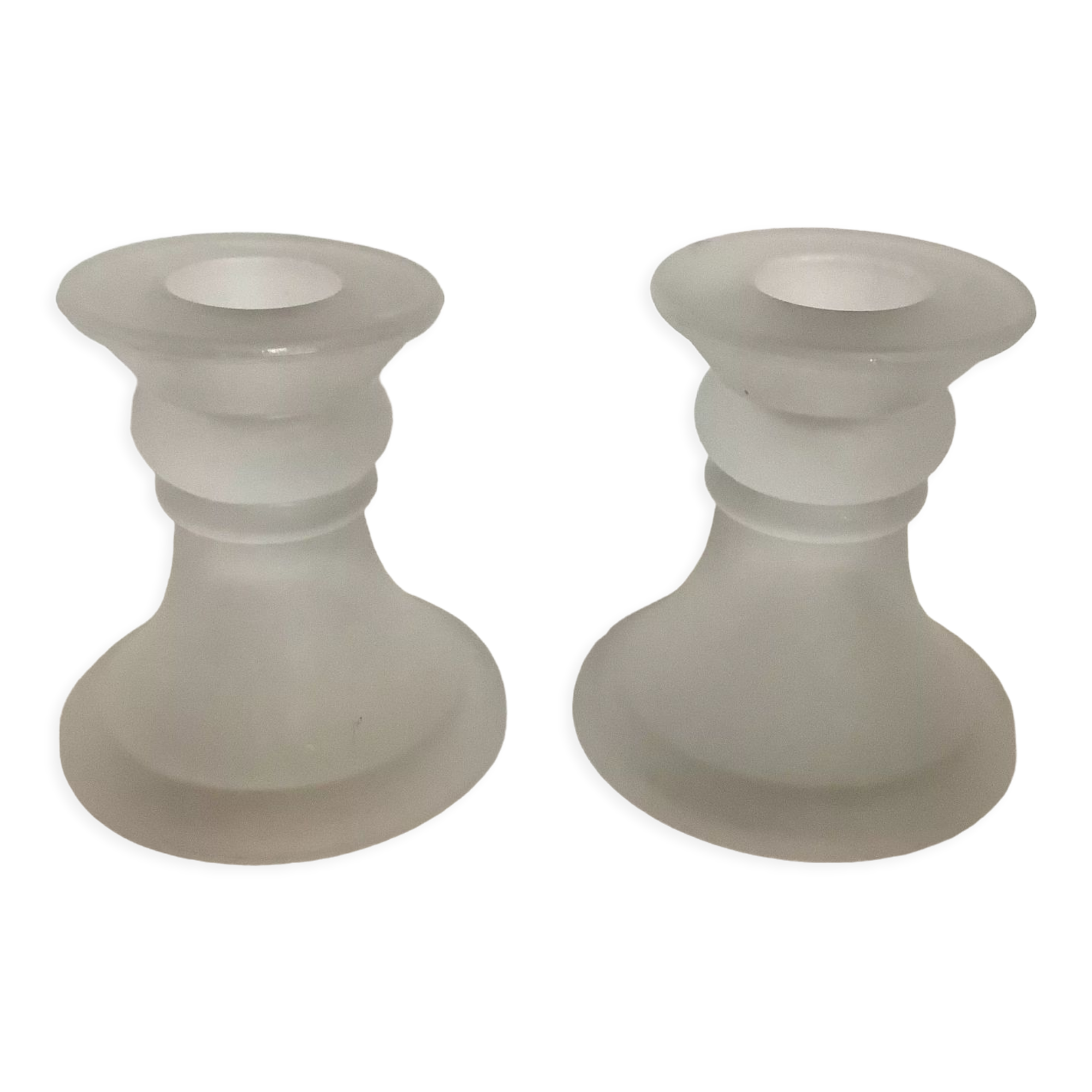 Pair of frosted glass candle holders