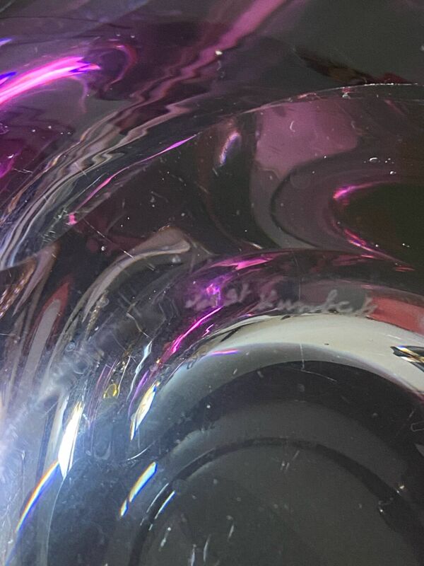 Val Saint Lambert Grand Plat Cristal Violet Murano objet Vase Moderne  Anci