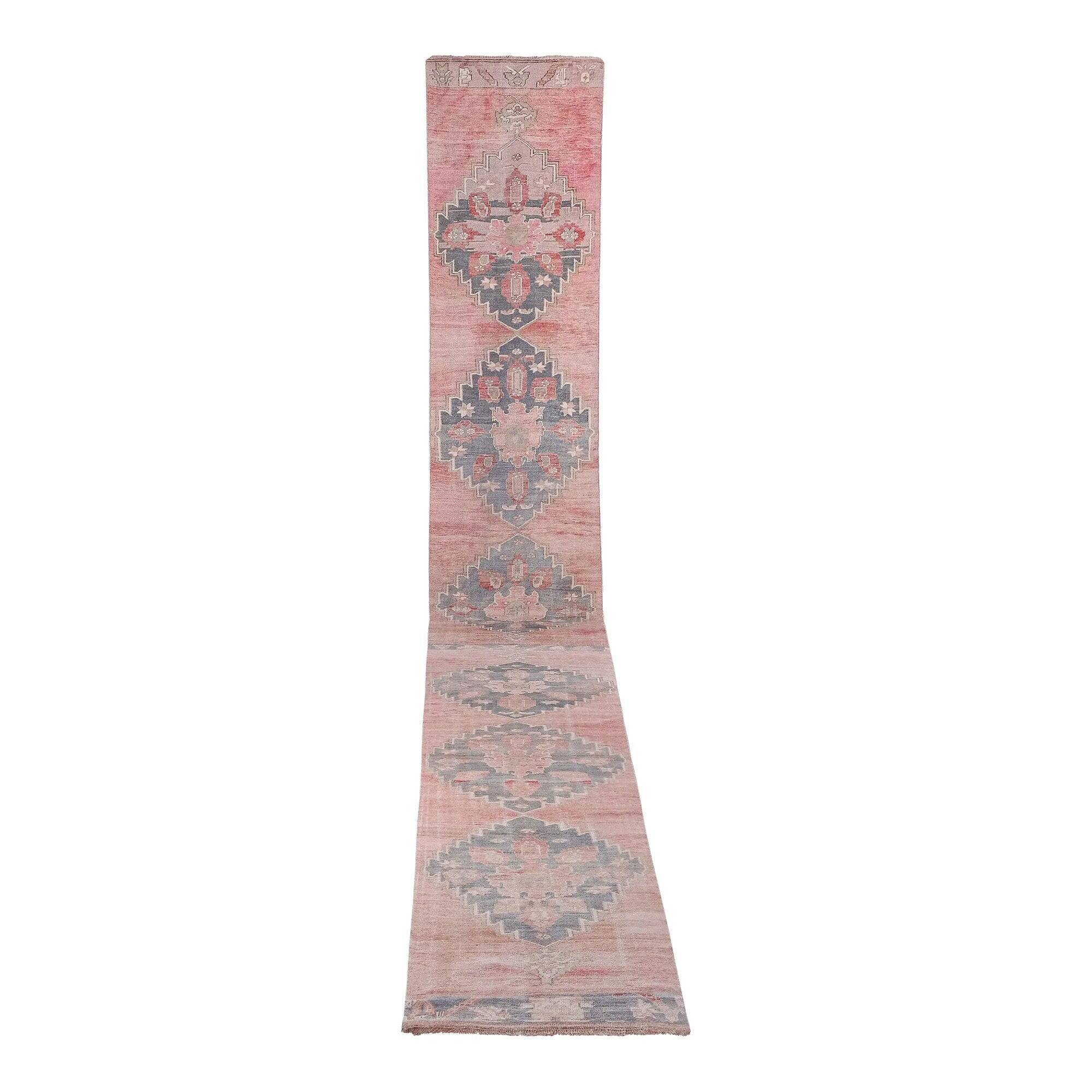 Vintage Turkish hallway rug 95x745 cm