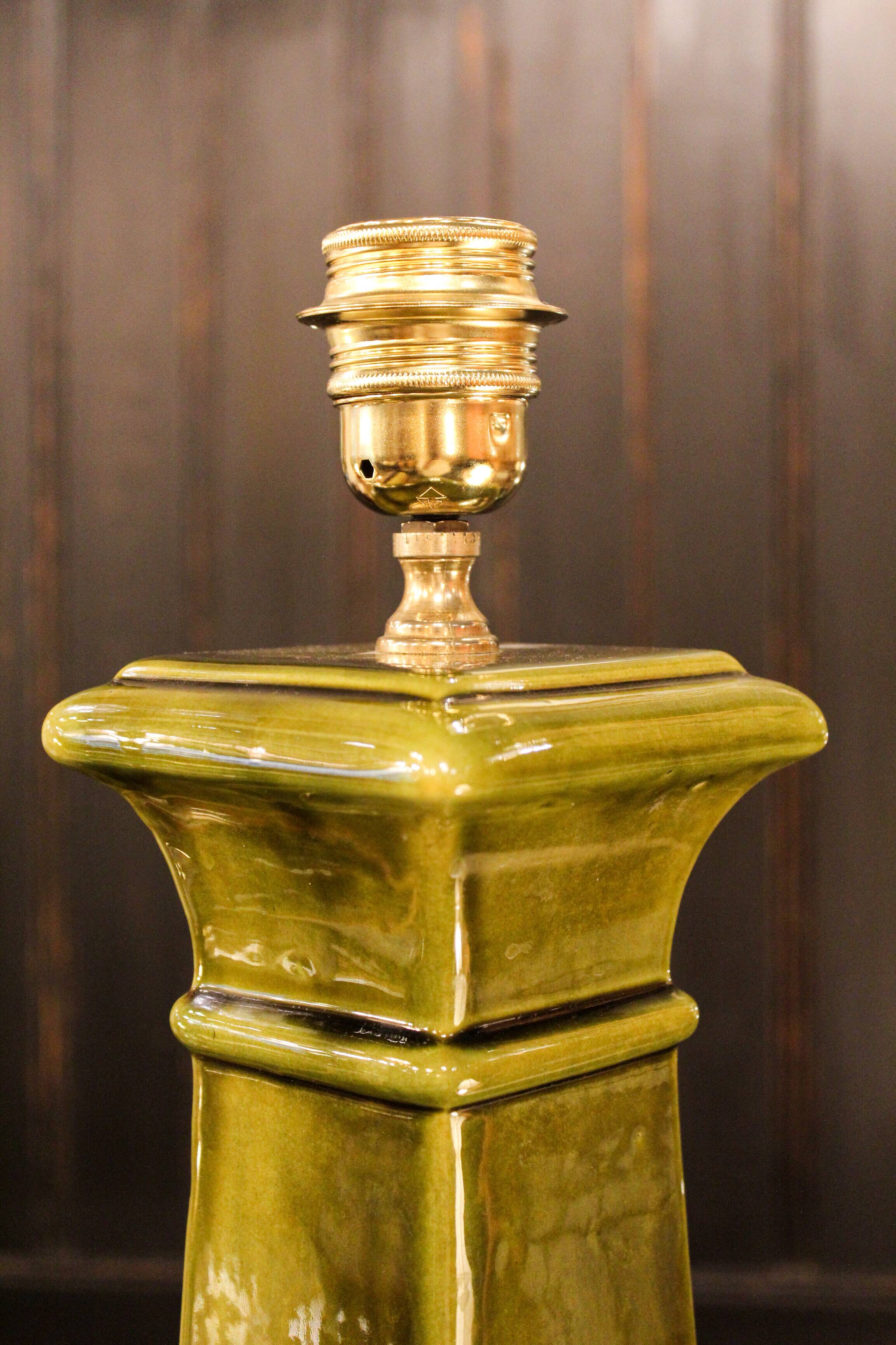 Green glazed ceramic lamp, Manises