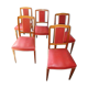 Set of 5 wooden chairs and red skaï
