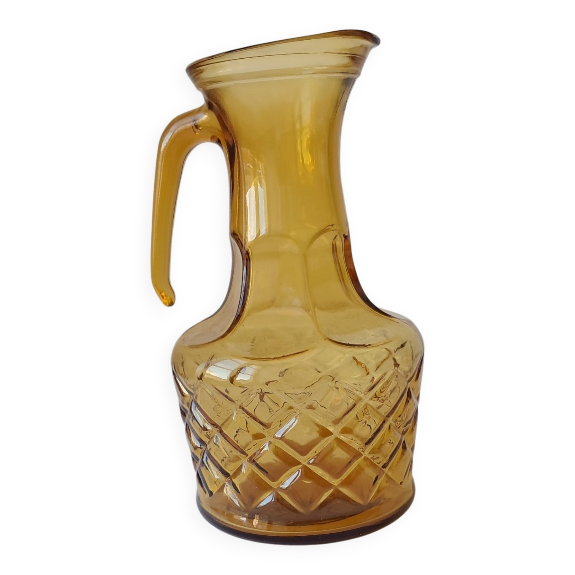 Amber glass carafe, brutalist style, Italy, 1970s.