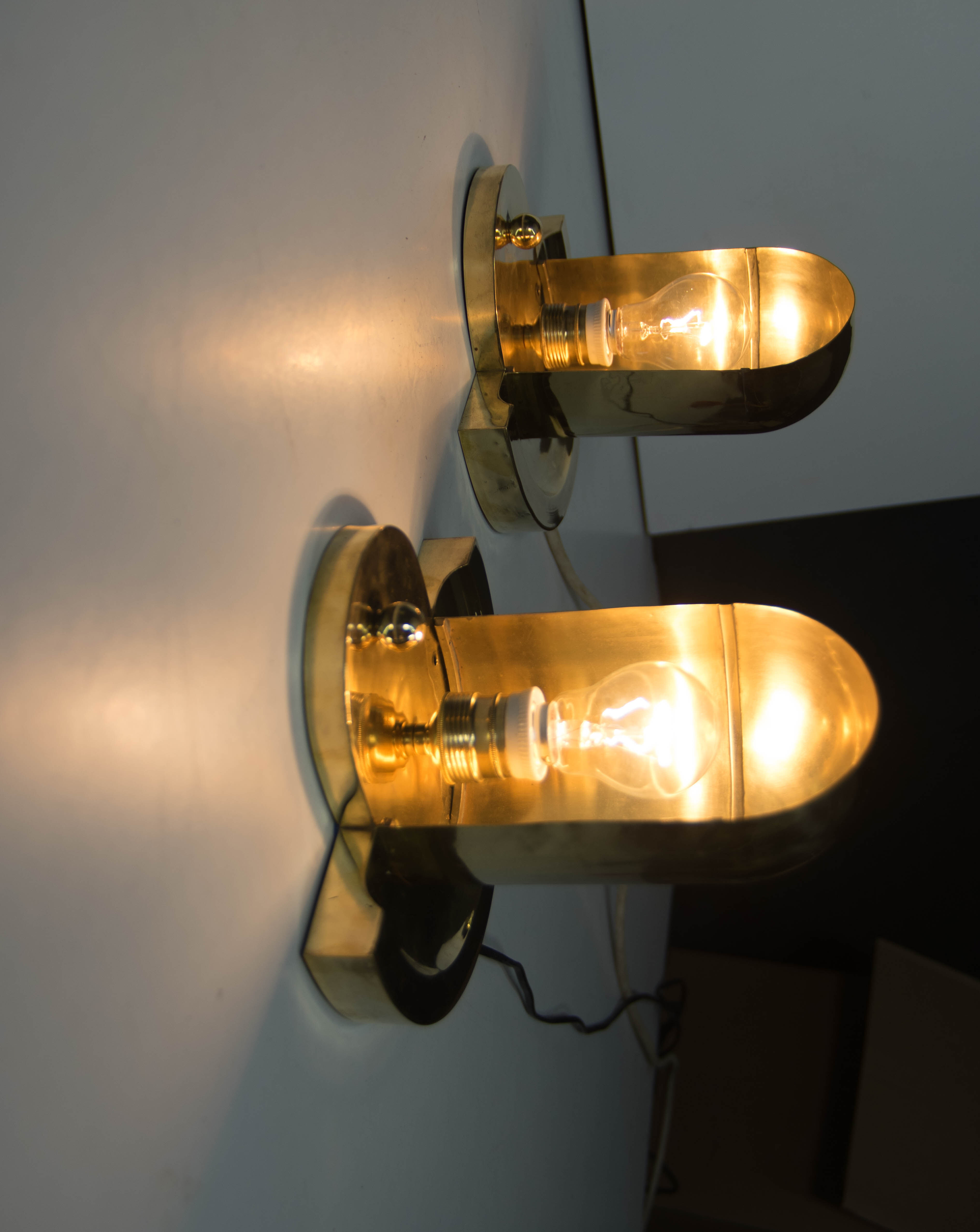 Set of Unique Cubistic Brass Wall Lamps, 1920s