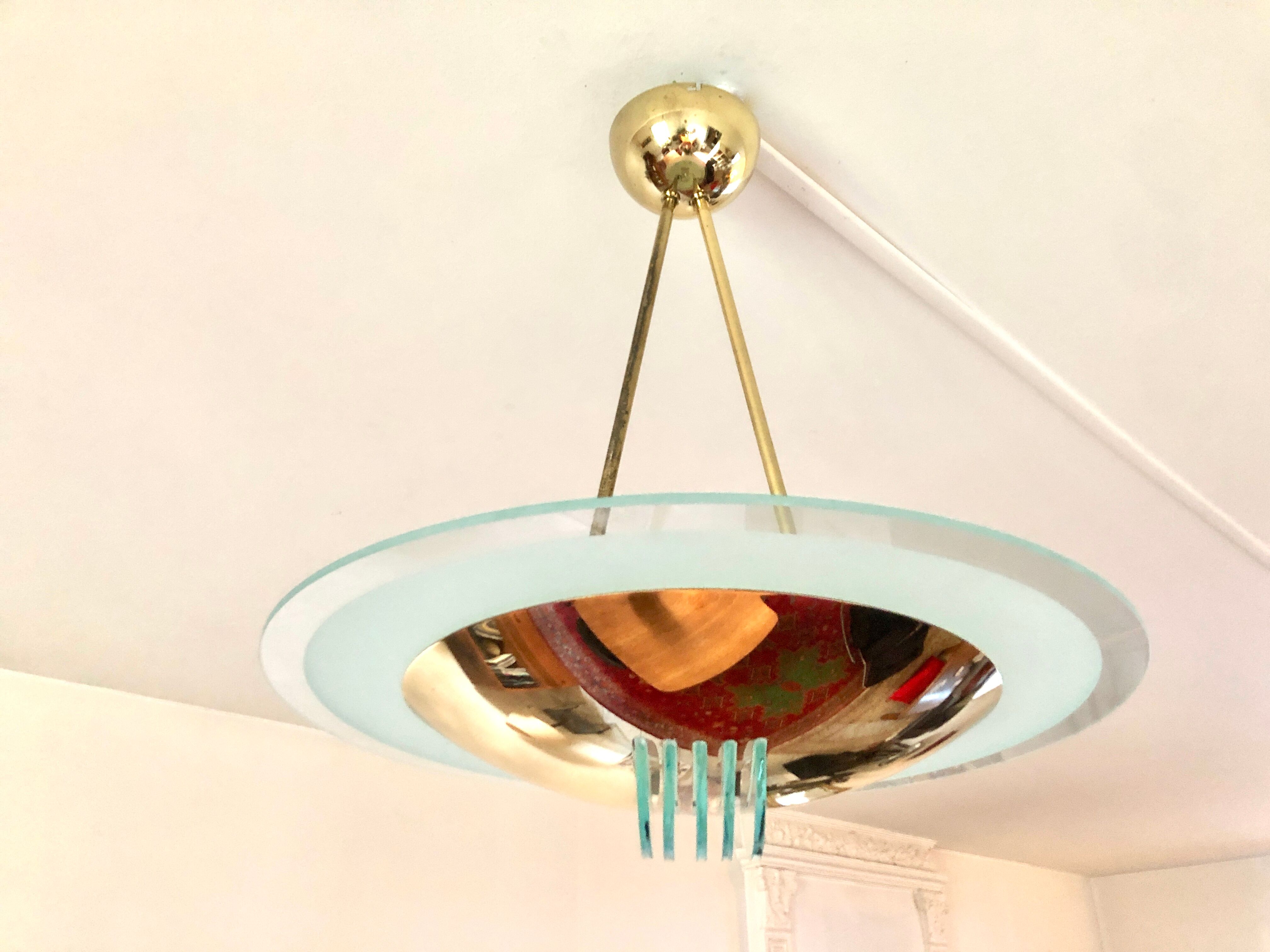 Suspension in gilded brass, Italian design from the 1970s.