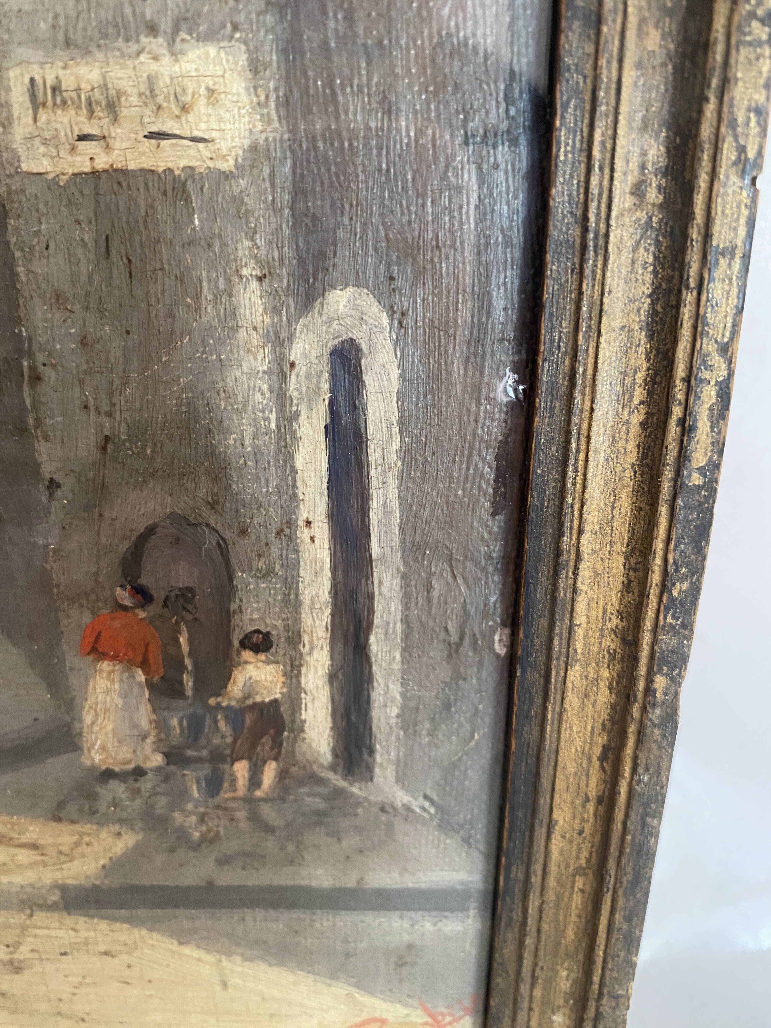 Oil on canvas under glass, Italy, early 20th century