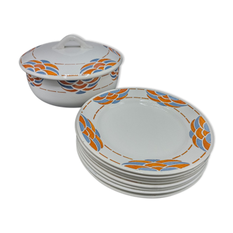 9 assiettes plates et légumier - Monique - Givors