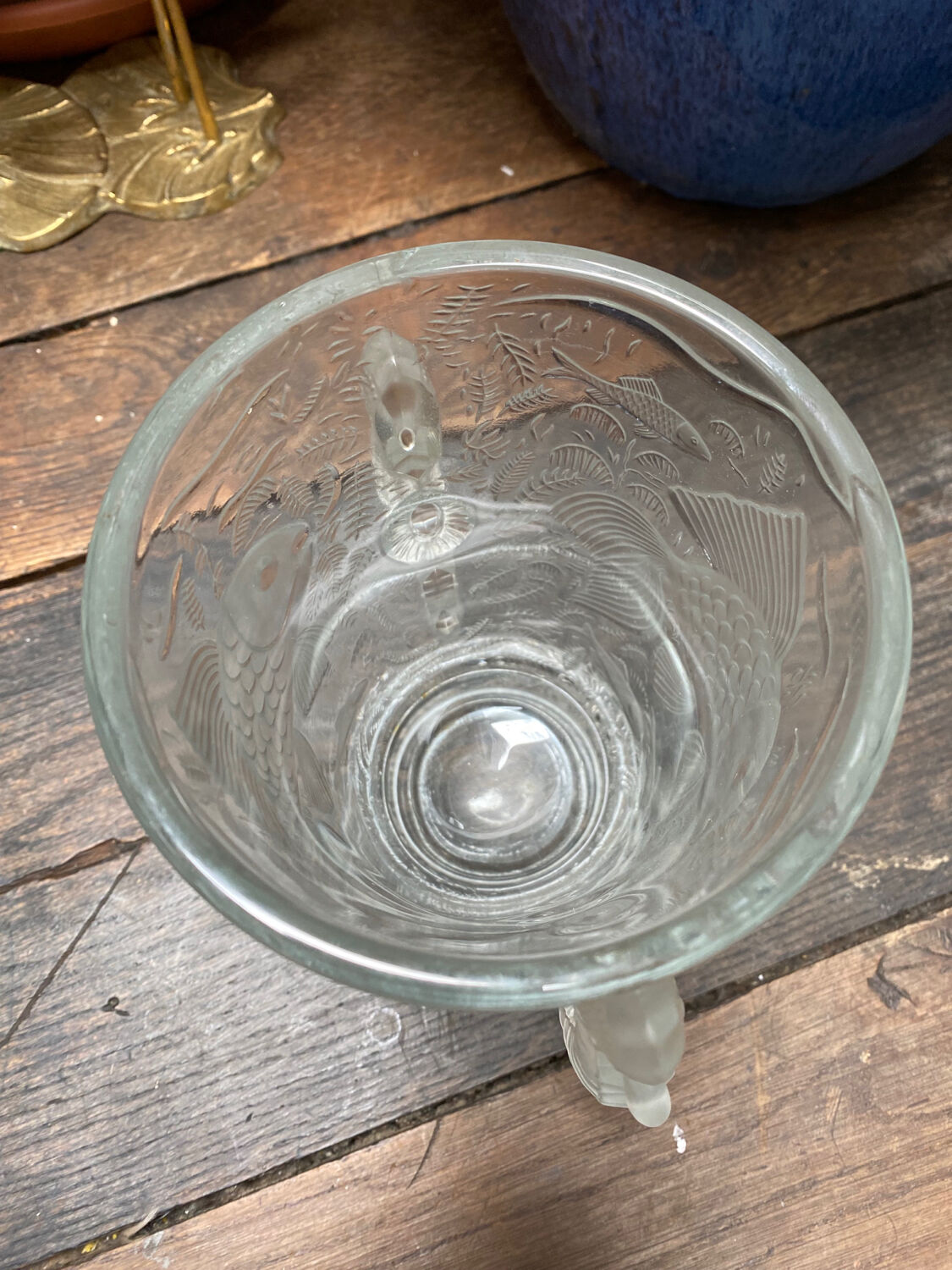 Art Deco crystal vase fish and hypocampes