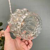 Vintage globe pendant light in transparent bubbled glass