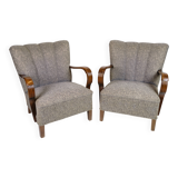 Set Of Two Armchairs In Floral Fabric & Dark Polished Wood, Danish Design From 1960s