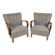 Set Of Two Armchairs In Floral Fabric & Dark Polished Wood, Danish Design From 1960s