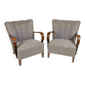 Set Of Two Armchairs In Floral Fabric & Dark Polished Wood, Danish Design From 1960s