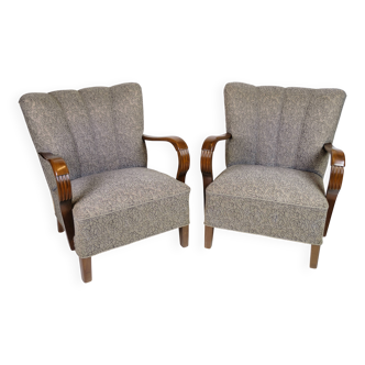 Set Of Two Armchairs In Floral Fabric & Dark Polished Wood, Danish Design From 1960s