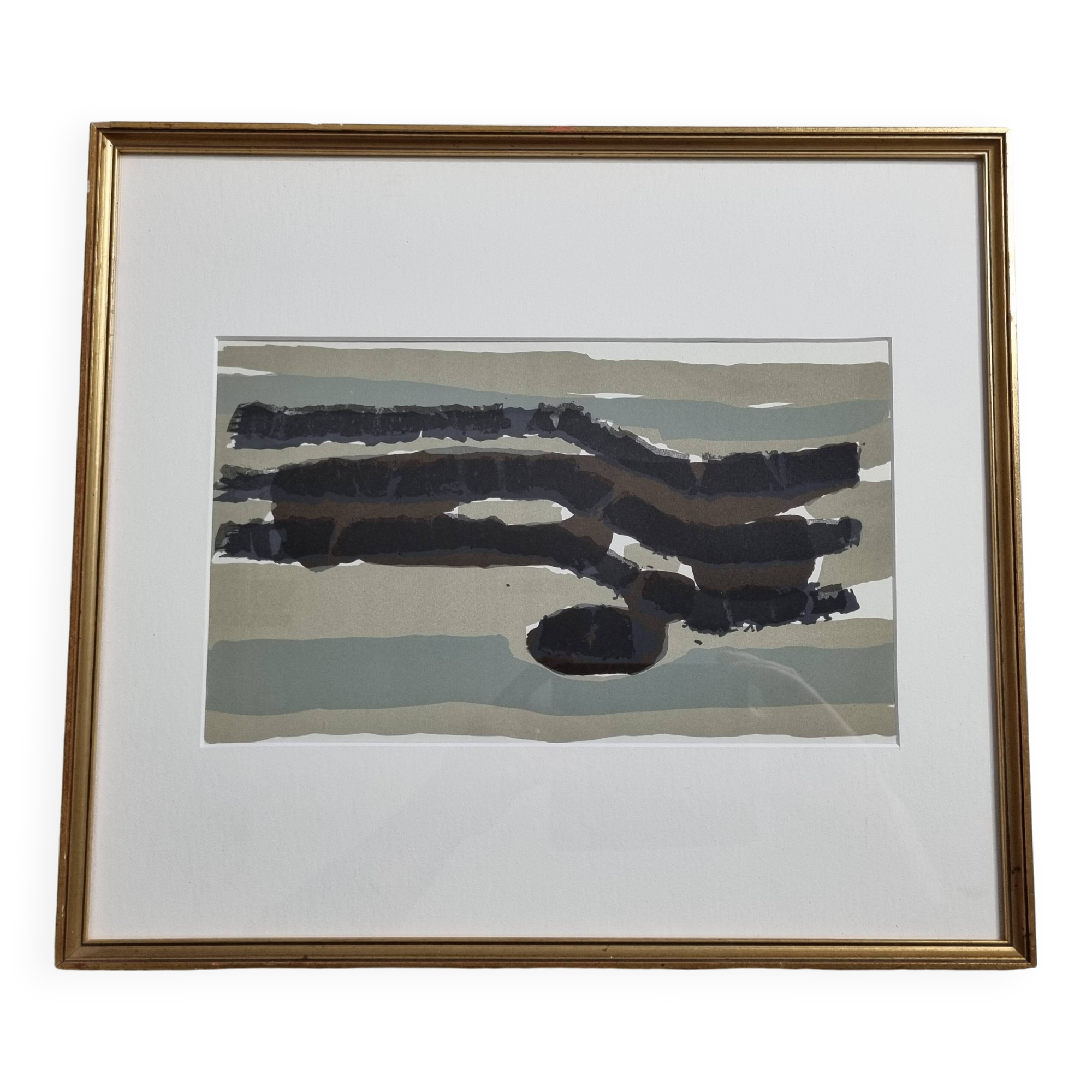 Abstract Lithograph after Raoul Ubac - 1966 - Framed under Glass - 33 x 37 cm