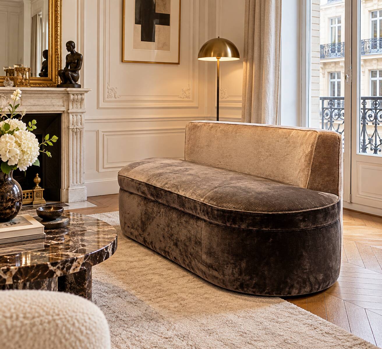 Velvet bench from Boucheron Paris.