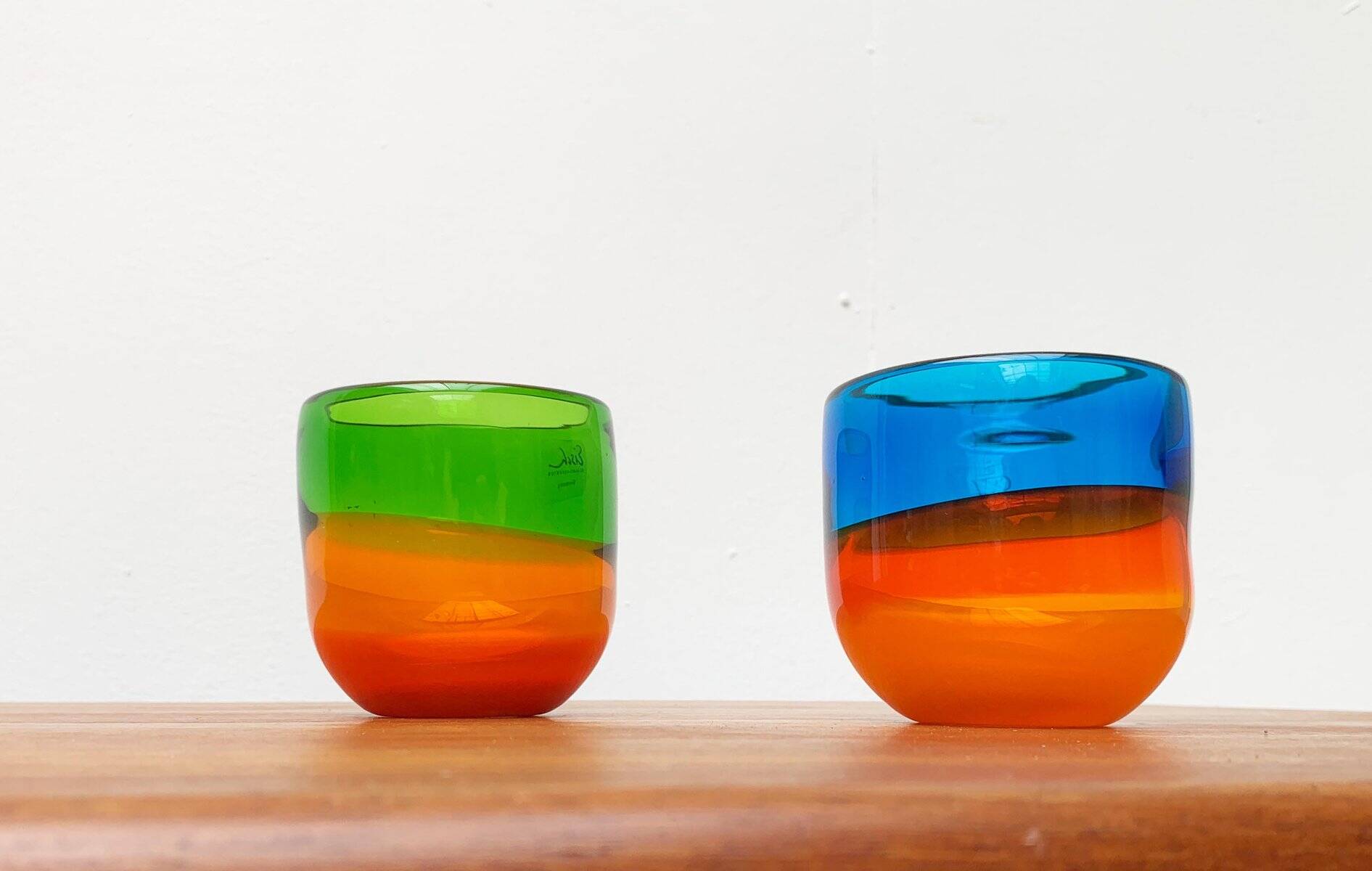 Set of 2 vintage German coloured glass bowls by Eisch.