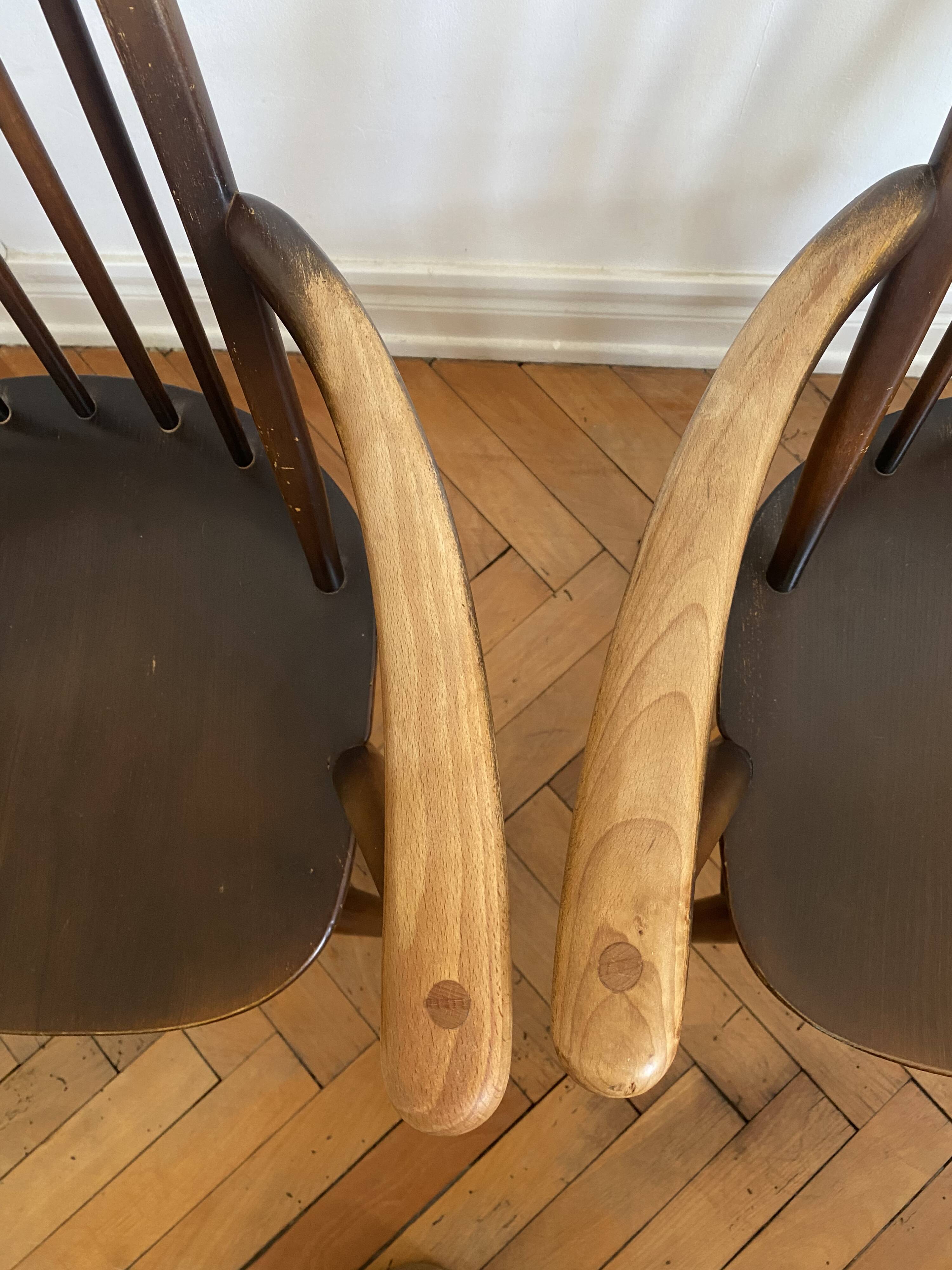 Rare set of 4 Ercol Quaker dining chairs / armchairs - English design 1960.