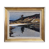 1948 Mid-Century Modern Swedish "Still" Vintage Landscape Oil Painting, Framed