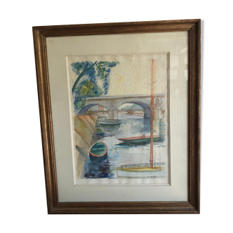 Watercolour M. Peiffer Le Pont Marie, Paris