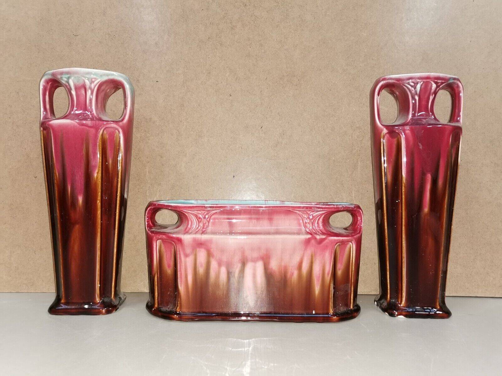 Pair of vases + art nouveau planter orchies slip fireplace trim