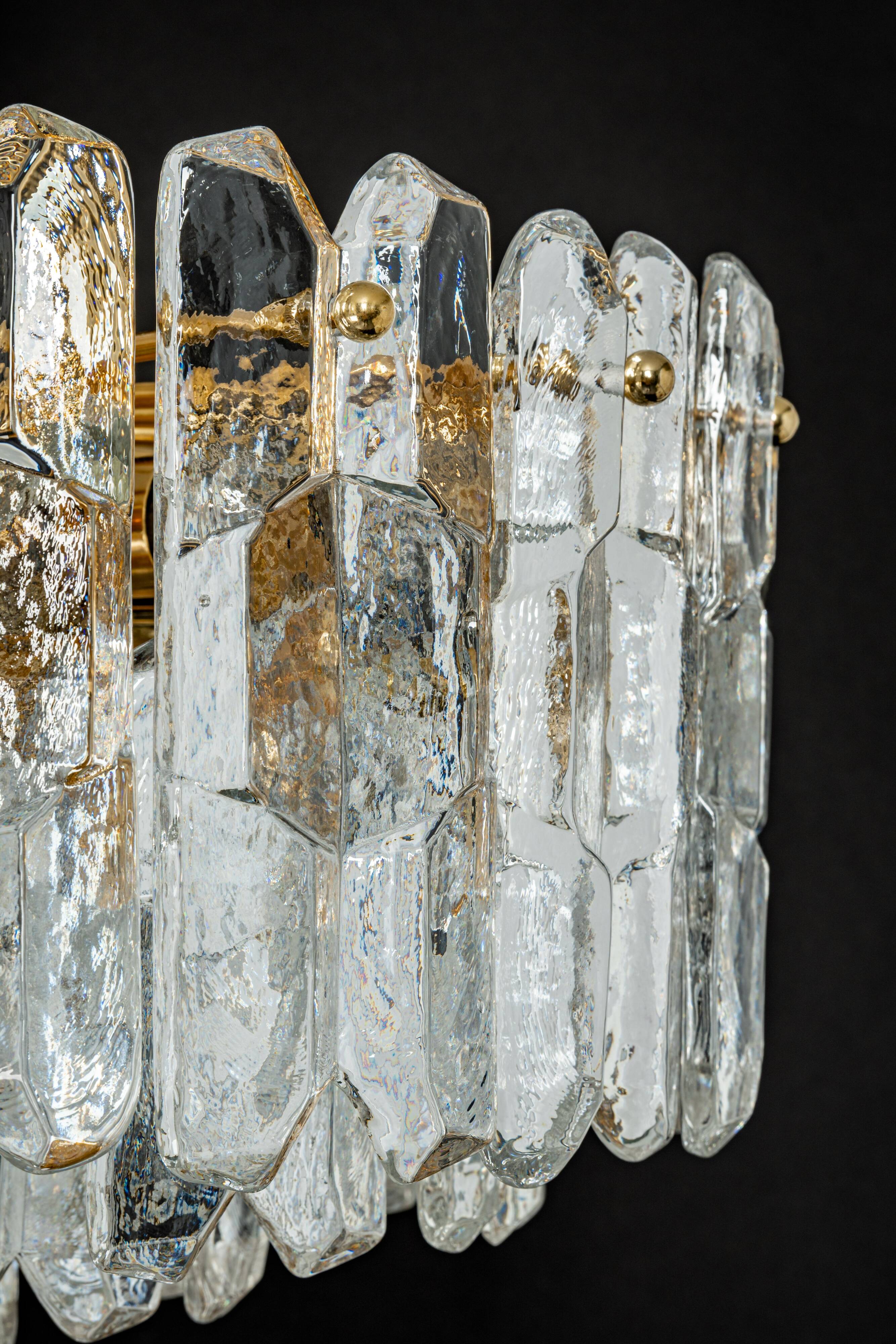 1 of 3 Palazzo chandelier in gilded brass and Murano glass, Kalmar, Austria, 1970s