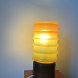 Vintage Bedside Lamp Wood Base & Yellow Orange Glass, VEB Lighting, GDR