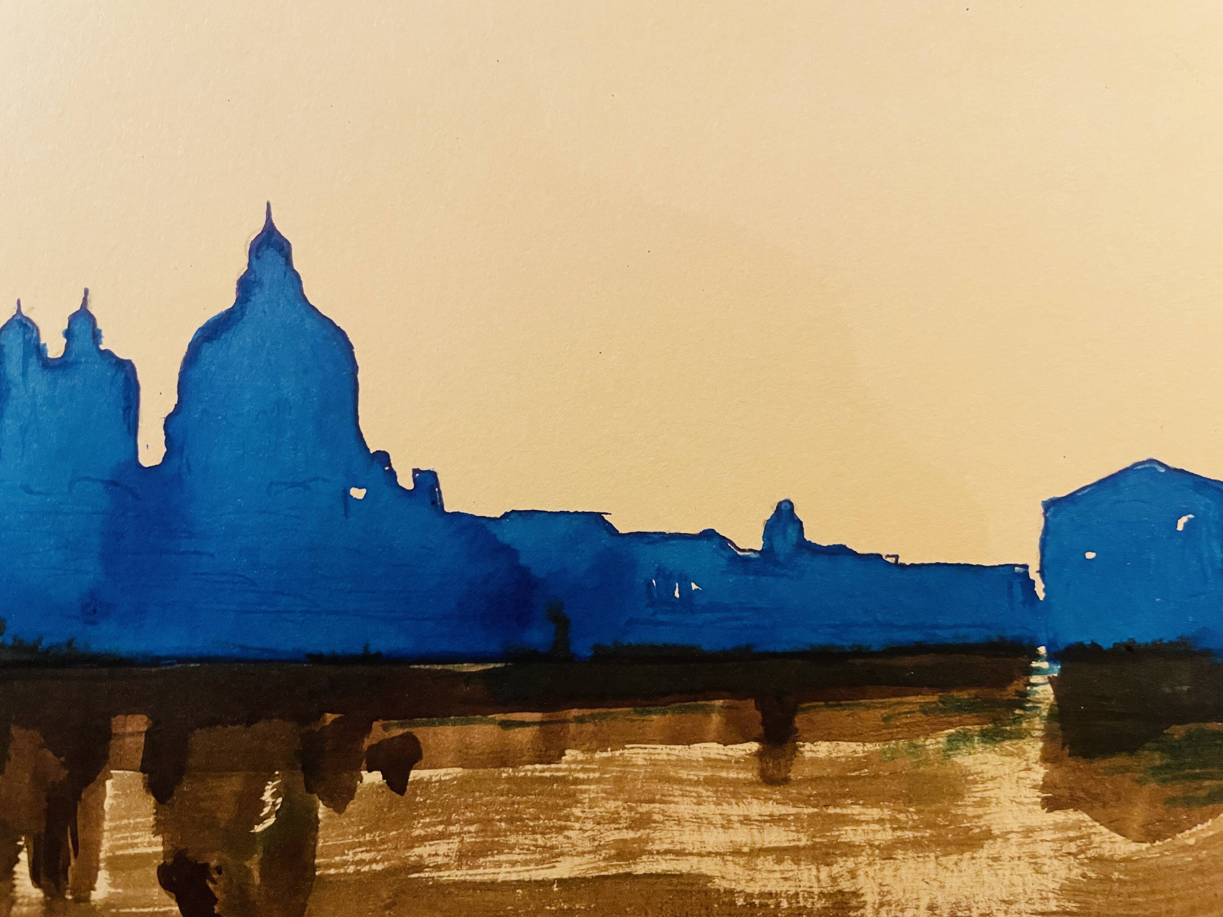 Signed watercolour painting in two colours "Twilight over Venice"