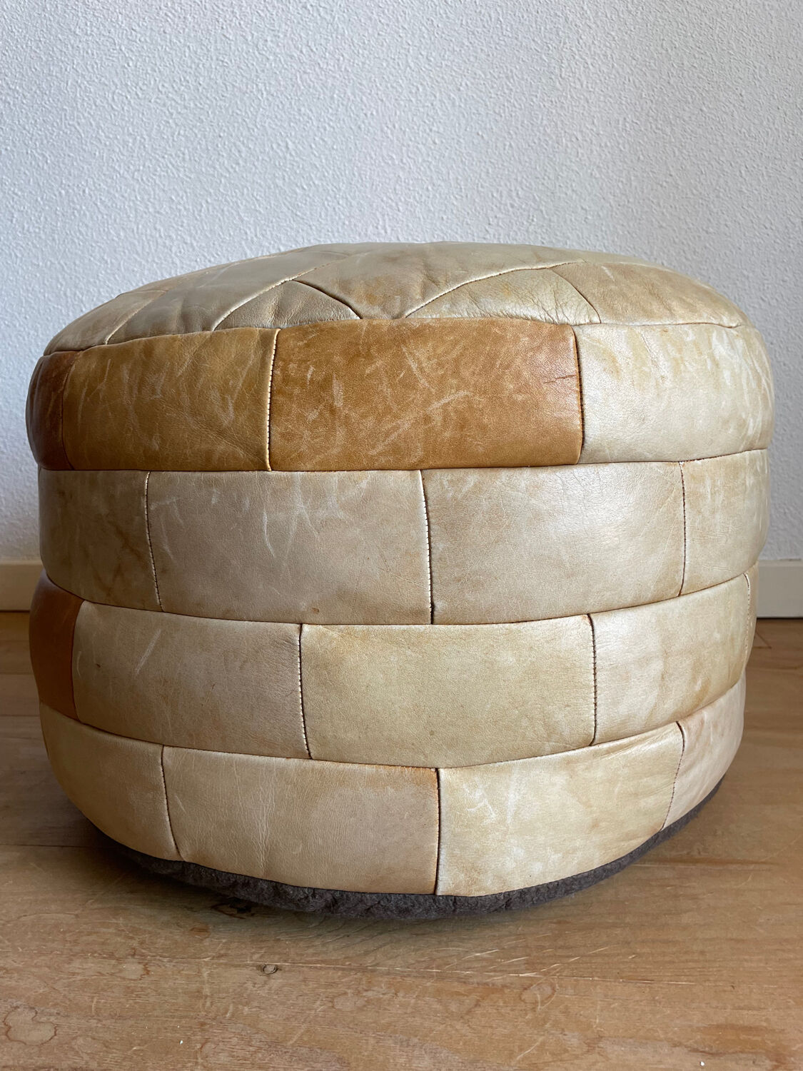 Brown and beige patchwork leather pouf from sede